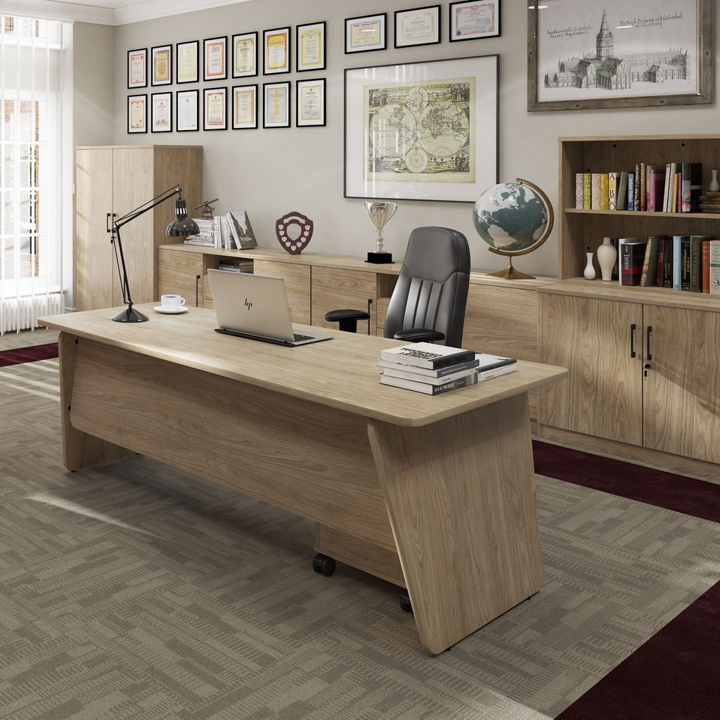 Picture of Anson executive desk with panel end legs 2000mm x 1000mm with 2000mm deep return - barcelona walnut