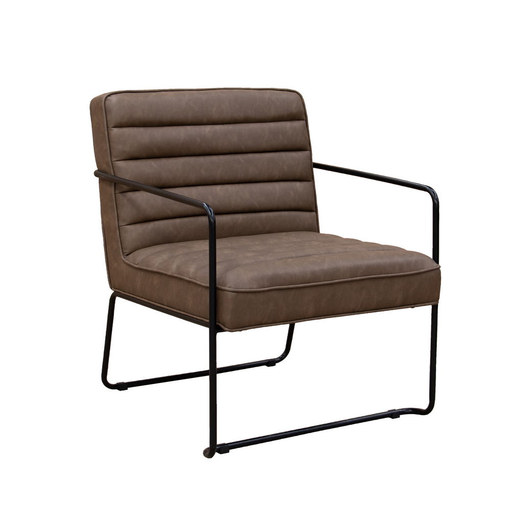 Picture of Decco ribbed lounge chair with black metal frame - brown leather