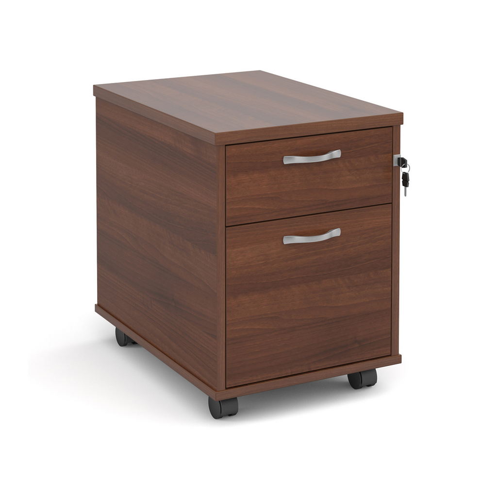 Picture of Mobile 2 drawer pedestal with silver handles 600mm deep - walnut