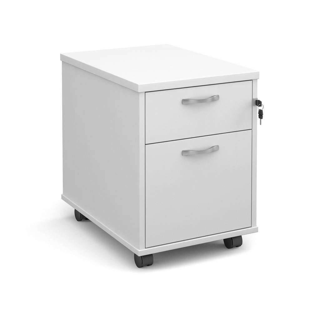 Picture of Mobile 2 drawer pedestal with silver handles 600mm deep - white
