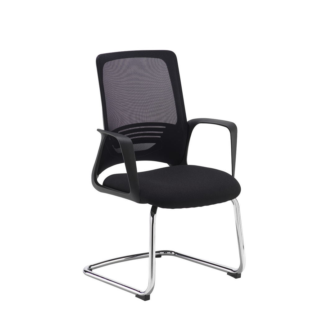 Picture of Toto black mesh back visitors chair with black fabric seat and chrome cantilever frame