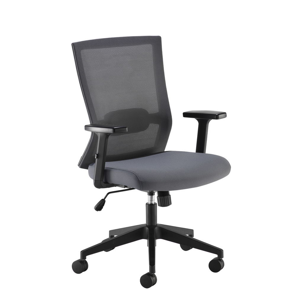 Picture of Travis grey mesh back operator chair with grey fabric seat and black base